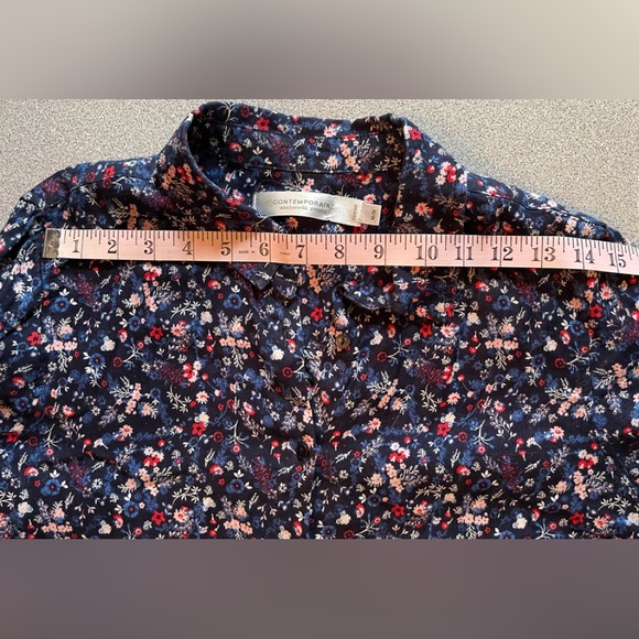 Contemporaine By Simons Floral Button Up Linen Shirt Size Medium - Picture 8 of 11